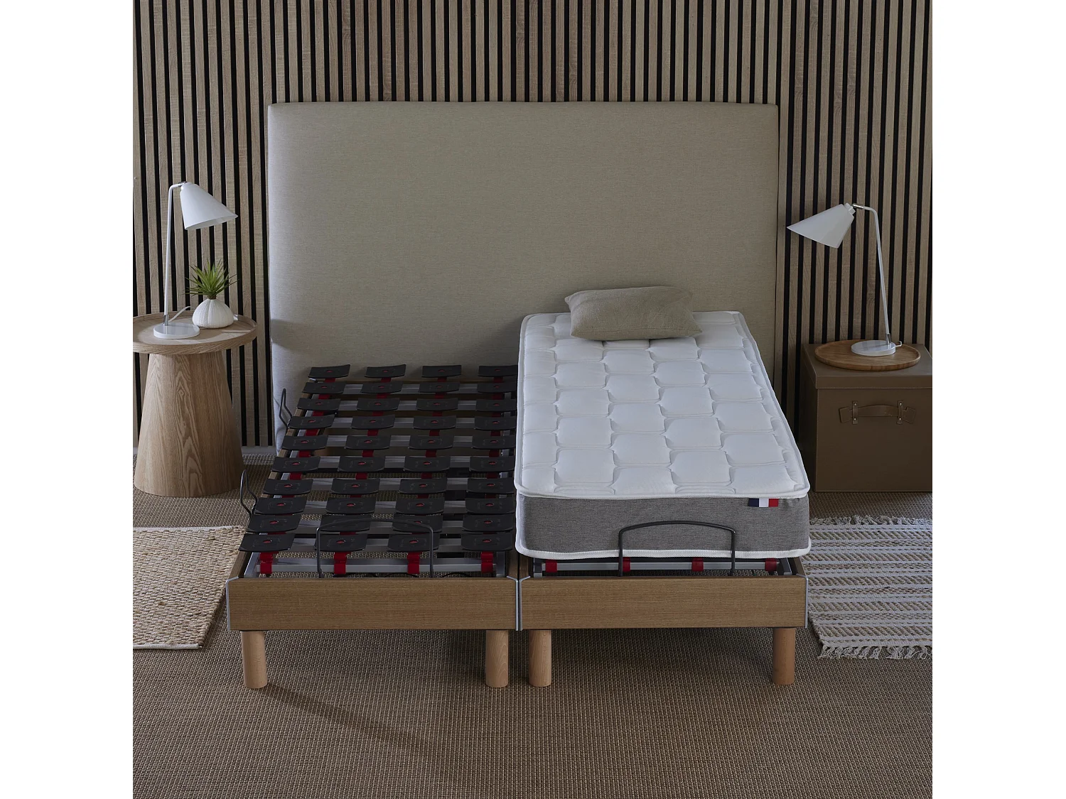 Ensemble literie électrique relaxation à plots + Matelas accueil mémoire de forme - 2x80 x 200 cm