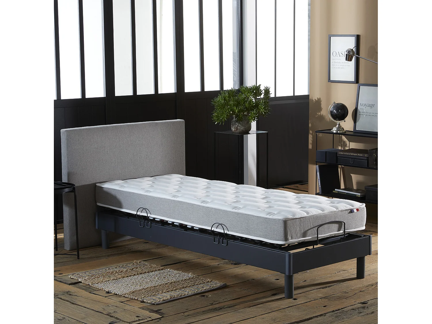 Ensemble lit électrique de relaxation multi lattes + Matelas mousse 35HR - 90 x 190 cm