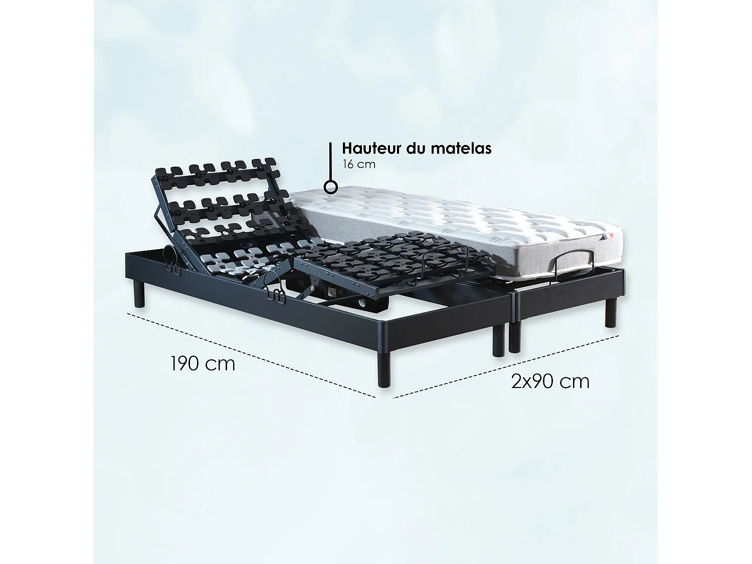 Ensemble lit électrique de relaxation multi lattes + Matelas mousse 35HR 90 x 190 cm