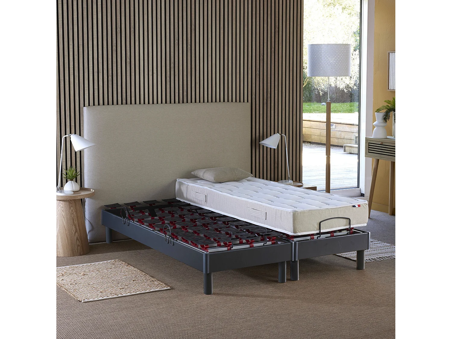 Ensemble literie électrique relaxation à plots + Matelas 100% latex - 2x90 x 200 cm