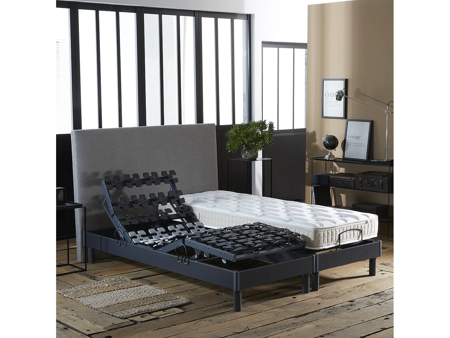 Ensemble literie électrique relaxation à plots + Matelas 100% latex - 2x90 x 200 cm