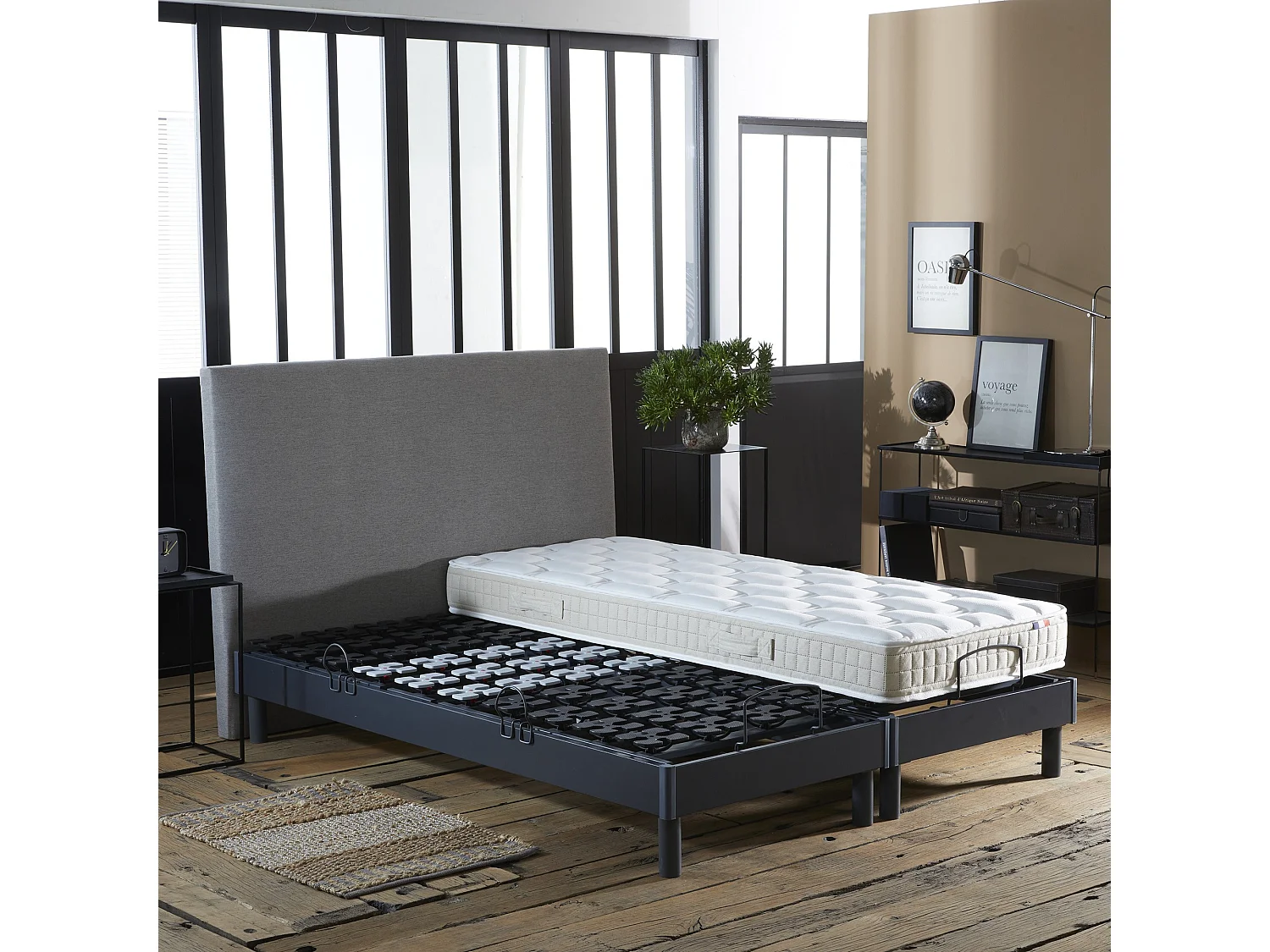 Ensemble literie électrique relaxation à plots + Matelas 100% latex - 2x90 x 200 cm
