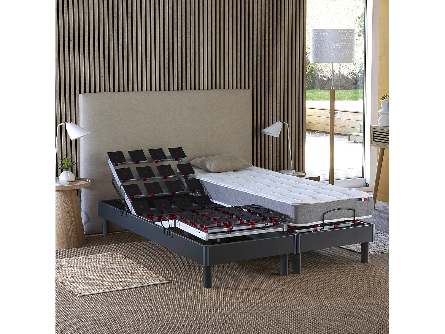 Ensemble literie électrique relaxation à plots anthracite + Matelas mousse 35HR - 2x90 x 200 cm