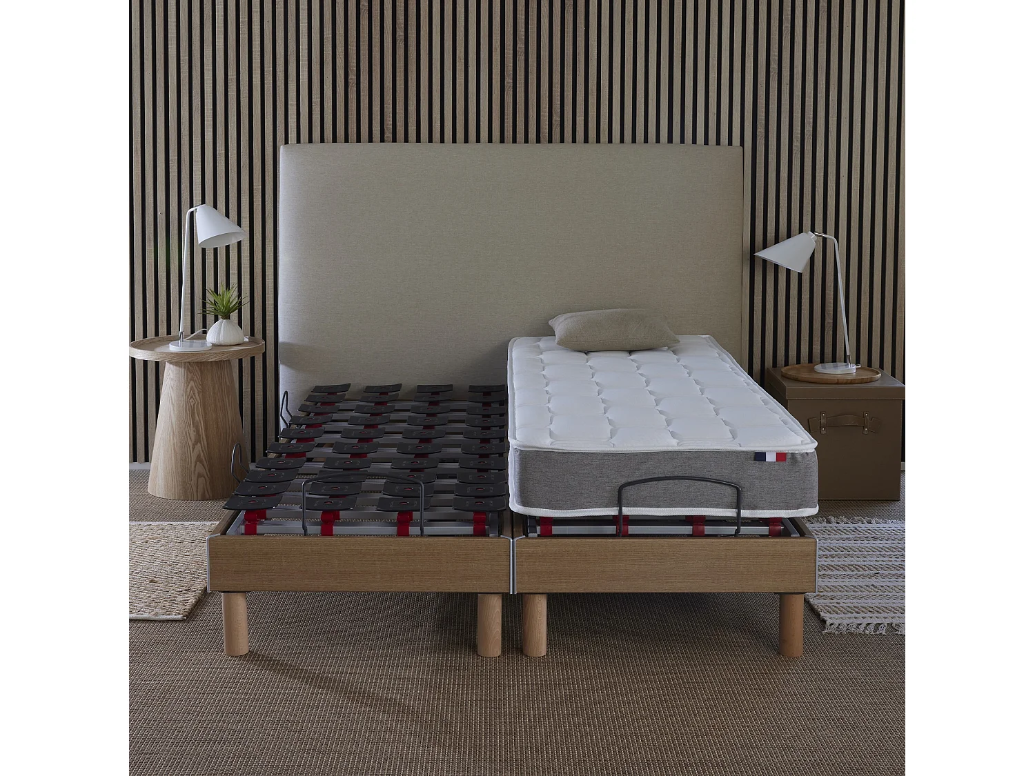 Ensemble literie électrique relaxation à plots + Matelas mousse HR35 - 2x80 x 200 cm
