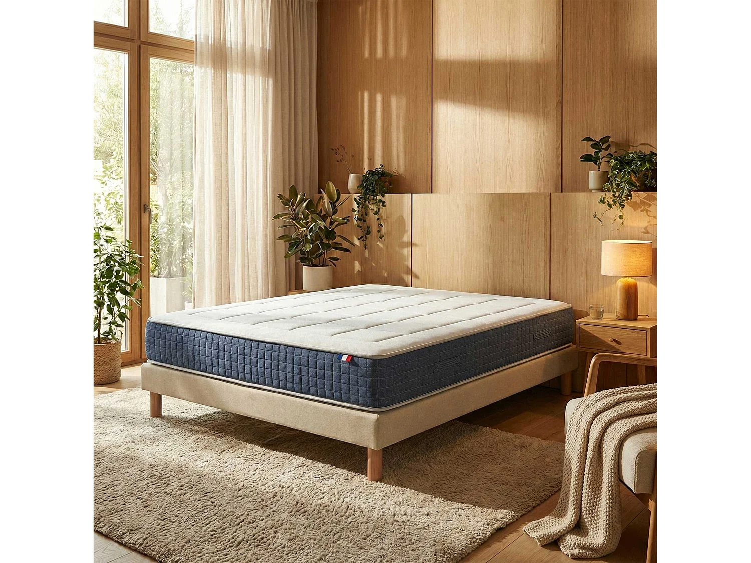Ensemble matelas ressort, H28 cm, accueil memoire de forme, sommier beige 140 x 200 cm
