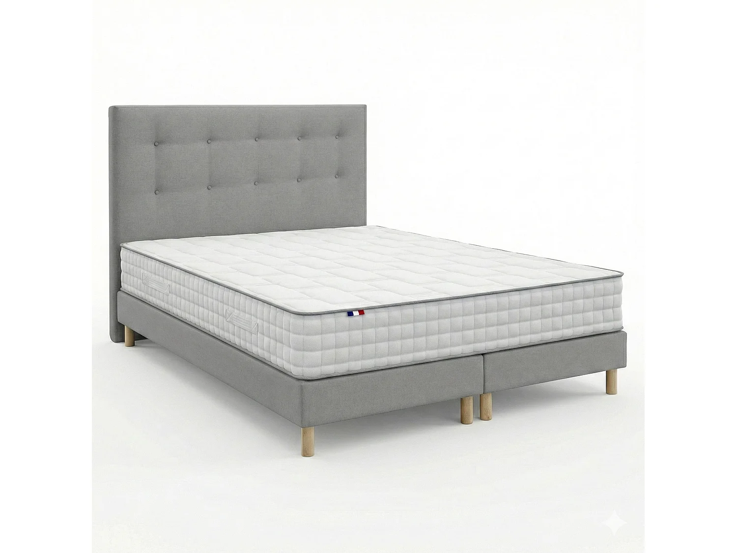 Ensemble matelas ressorts 7 zones, H24 cm, sommier et tete de lit capitonnee gris 2x90 x 200 cm