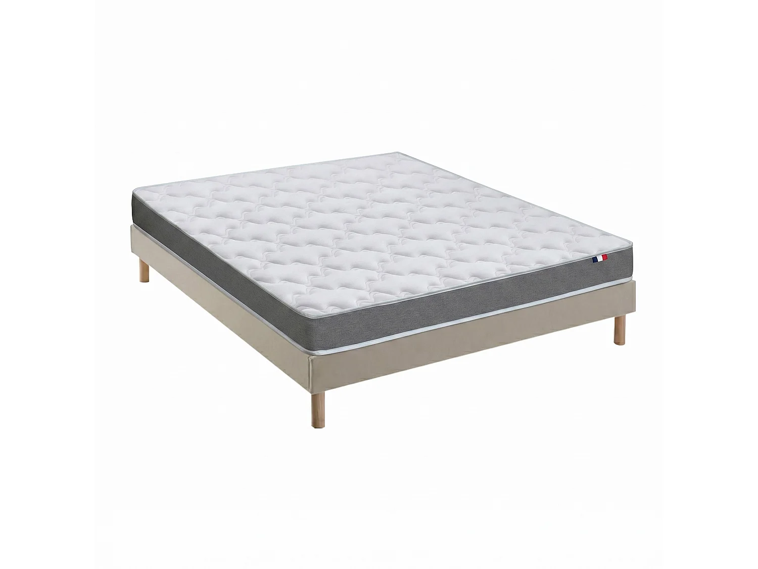 Ensemble matelas mousse, 25kg/m3, H16 cm, sommier en kit - 140x190cm - beige