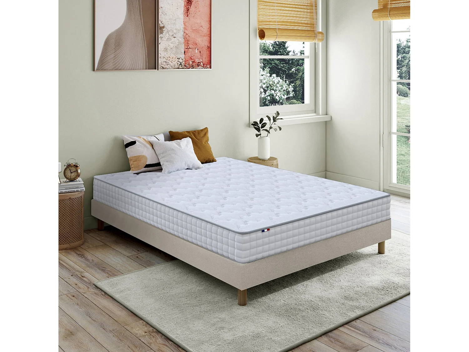 Ensemble matelas ressorts ASTRE + sommier kit beige à lattes flexibles 160 x 200 cm