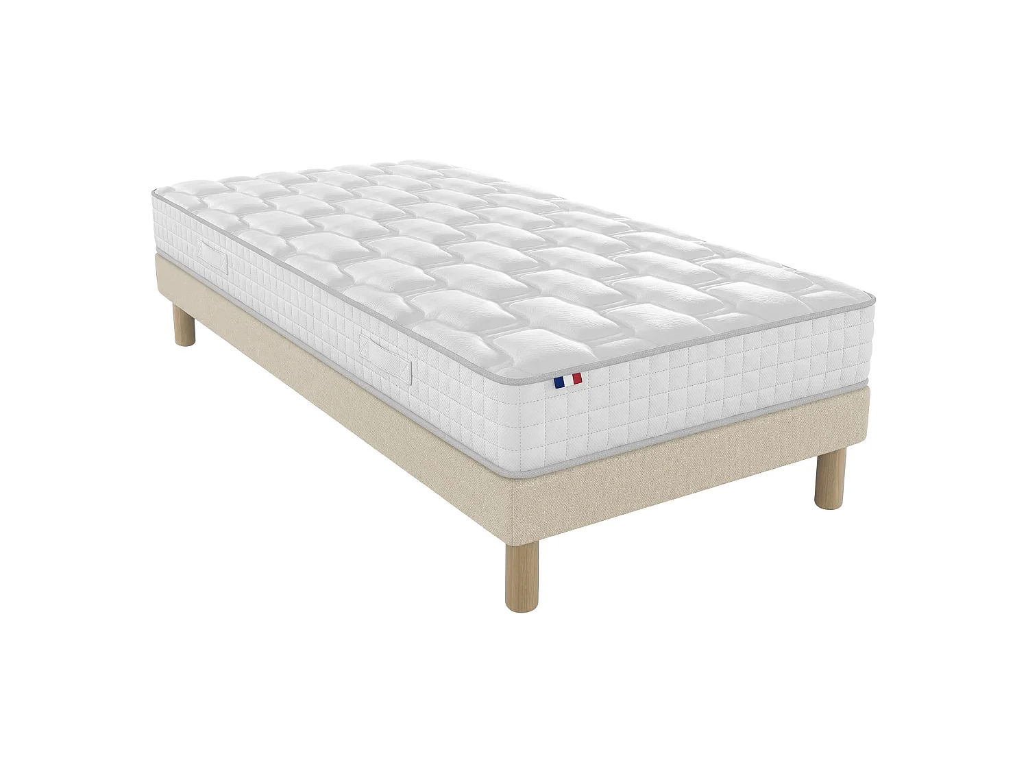 Ensemble matelas ressorts, H24cm, sommier en kit - 90x190cm - beige