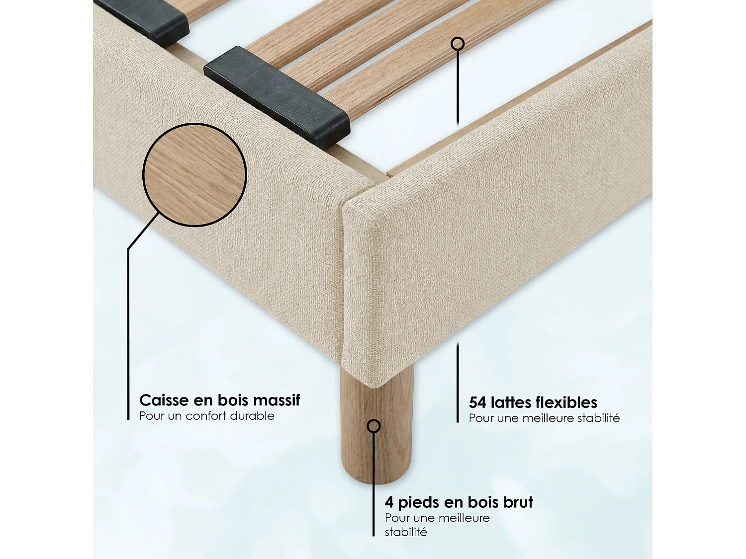 Ensemble matelas ressorts, H24cm, sommier en kit - 90x190cm - beige