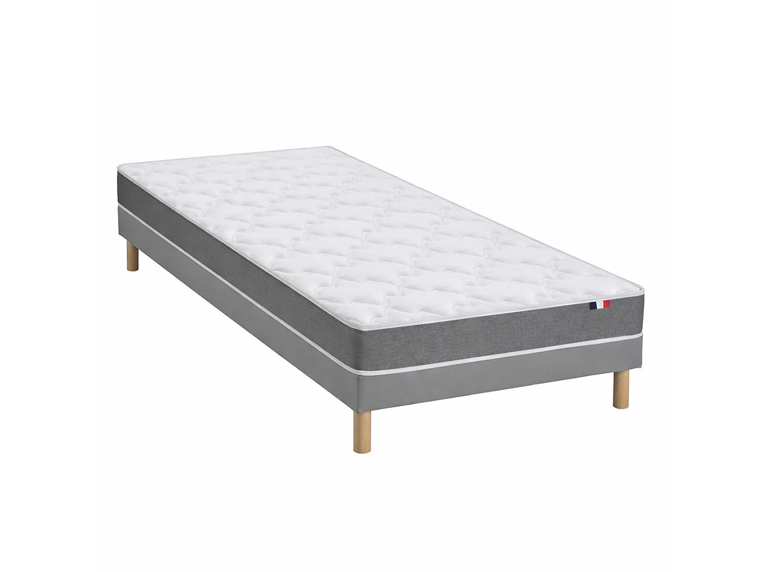 Ensemble matelas mousse, 25kg/m3, H16 cm, sommier en kit - 90x190 cm -gris