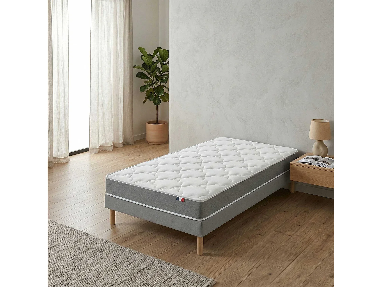 Ensemble matelas mousse, 25kg/m3, H16 cm, sommier en kit - 90x190 cm -gris
