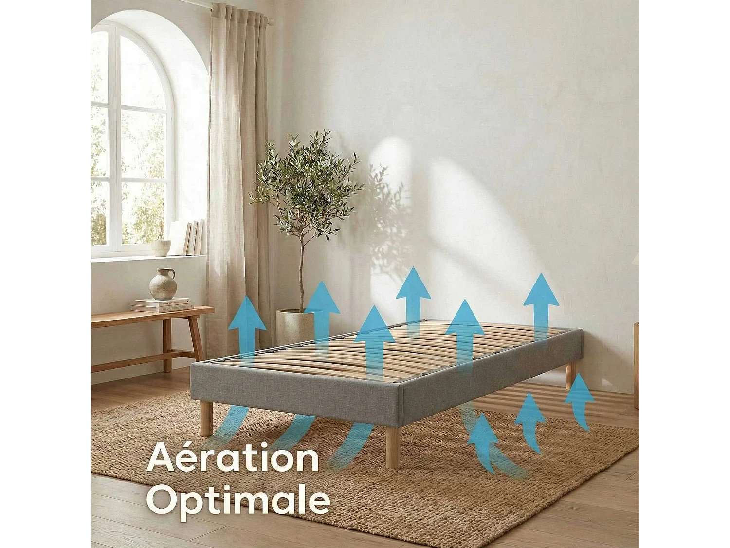 Ensemble matelas mousse, 25kg/m3, H16 cm, sommier en kit - 90x190 cm -gris