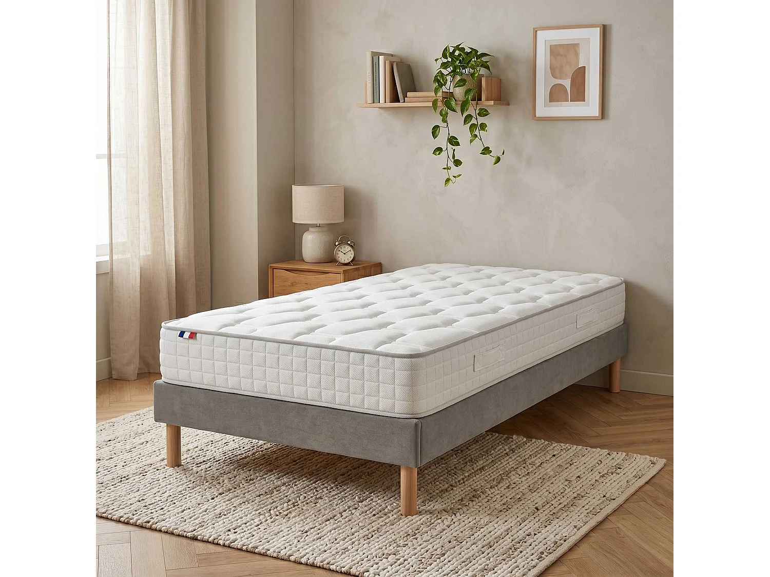 Ensemble matelas ressorts, H24cm, sommier en kit - 90x200cm - gris