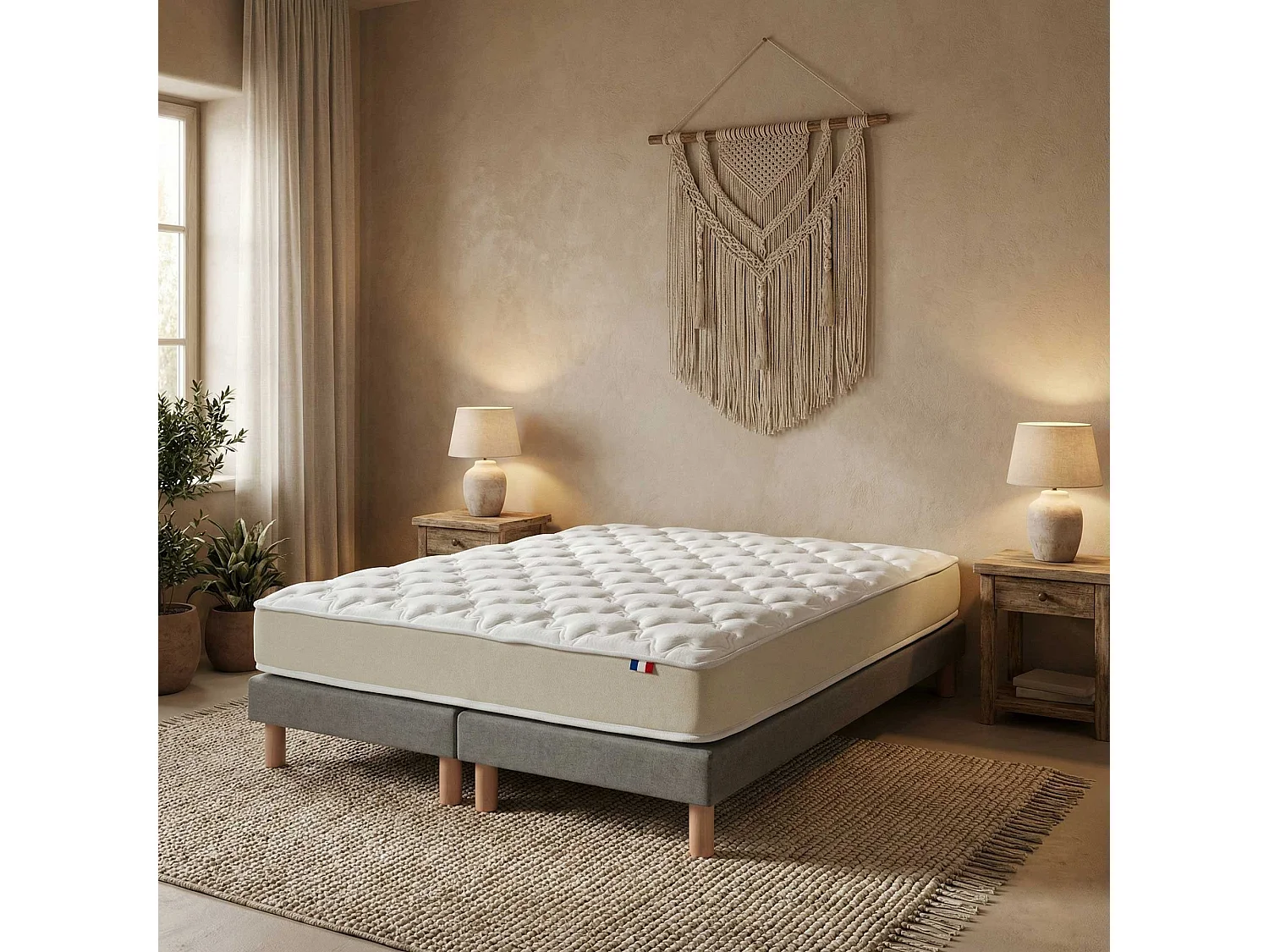 Ensemble 160x200 Matelas polylatex 80 kg/m3 et sommier tapissier gris