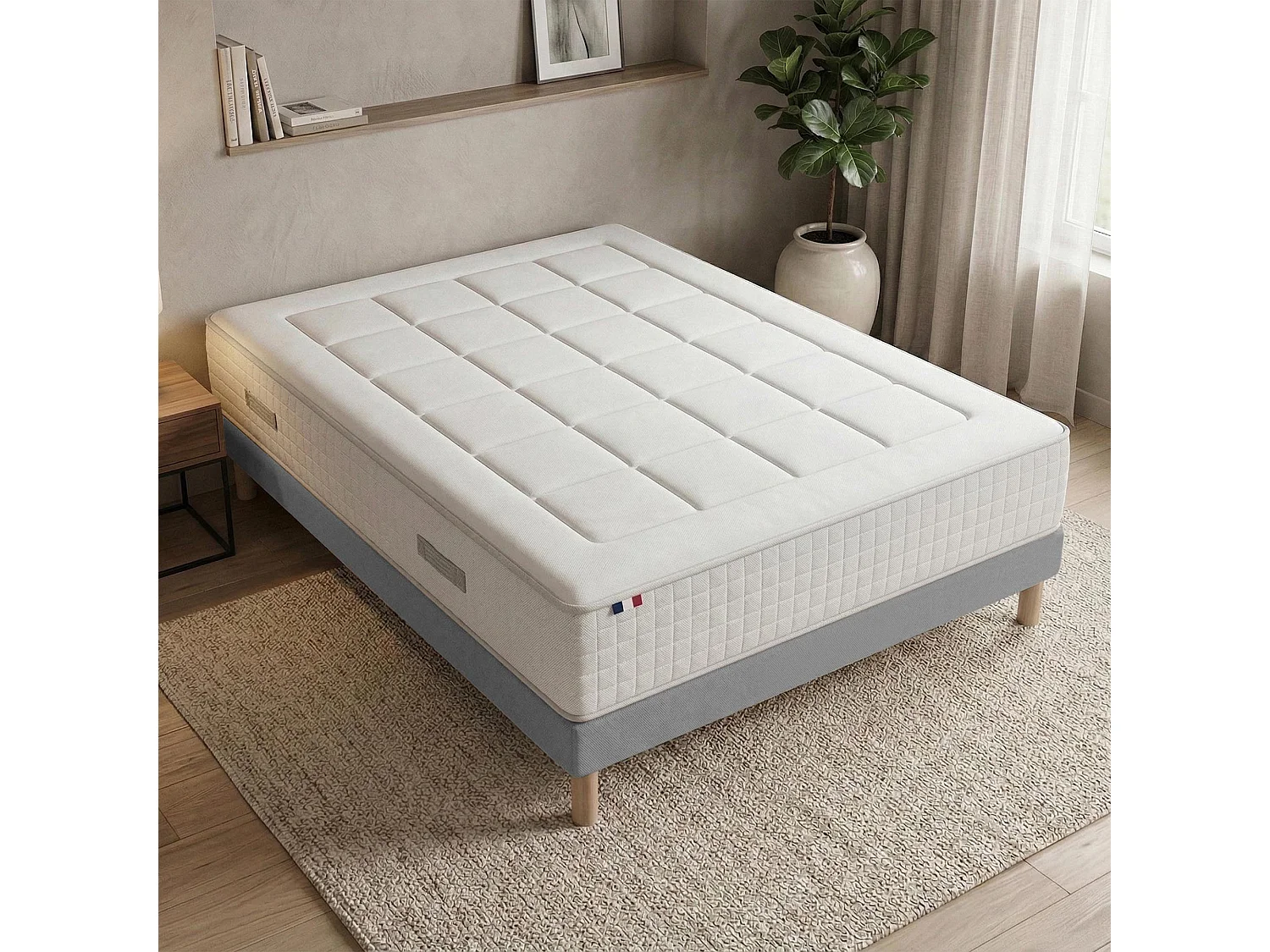 Matelas ressorts, accueil mémoire de forme, H 28 cm, sommier en kit - 180x200 cm - gris