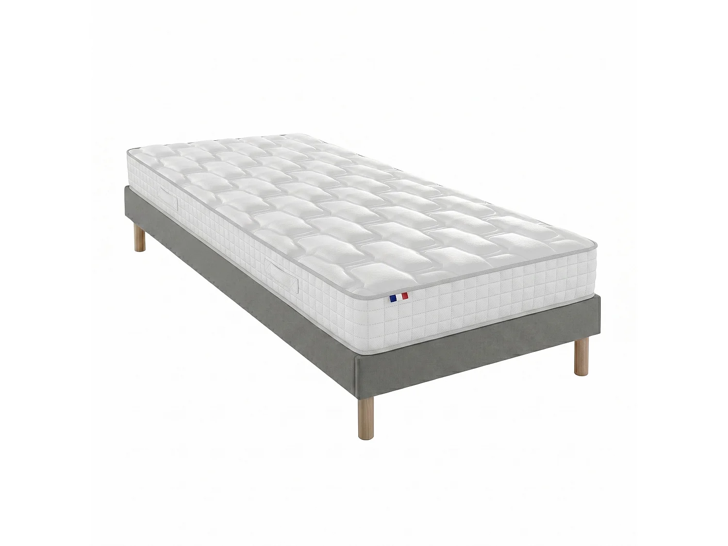 Ensemble matelas ressorts, H24cm, sommier en kit - 90x190cm - gris