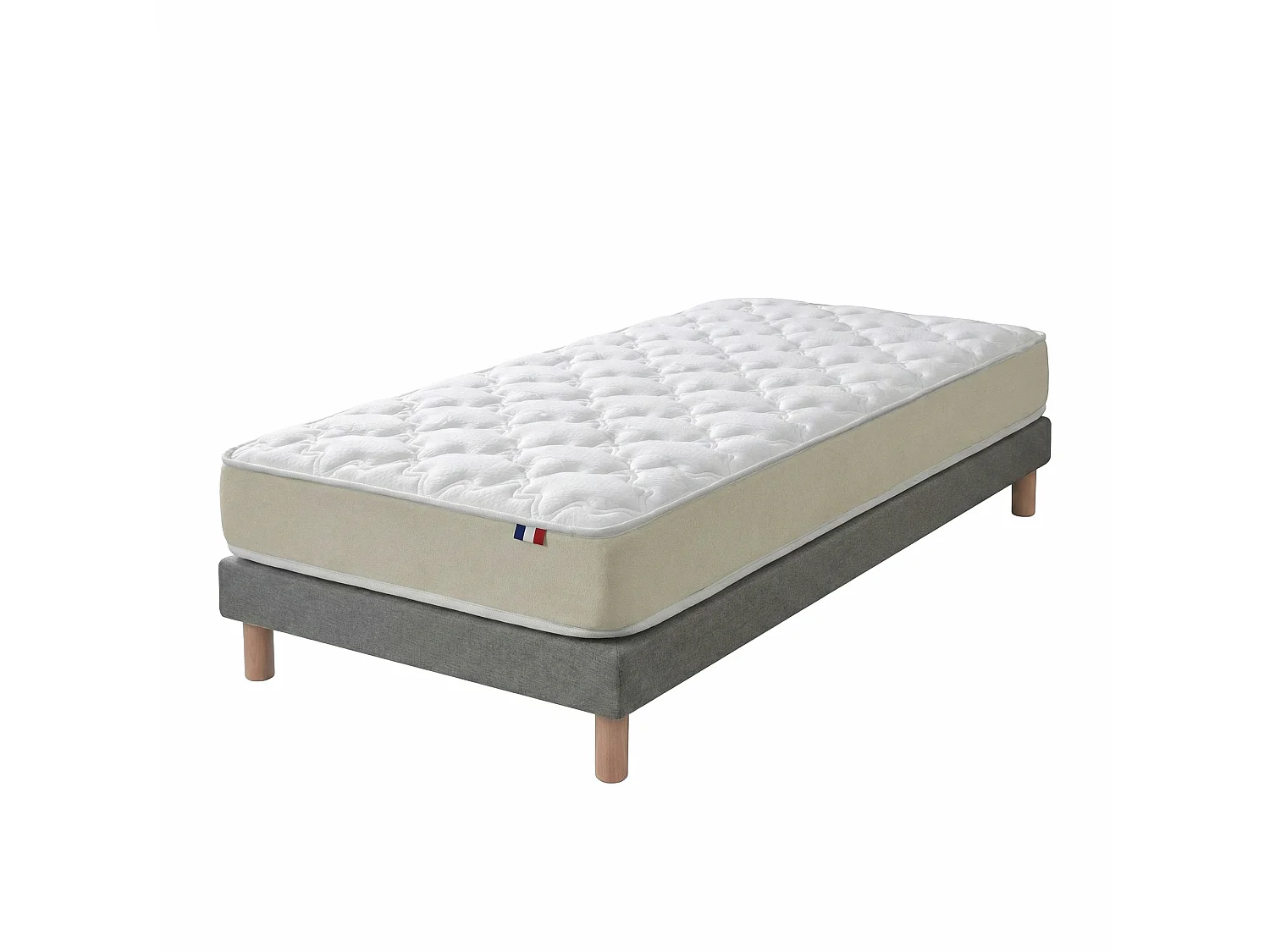 Ensemble 90x190 Matelas polylatex 80 kg/m3 et sommier tapissier gris