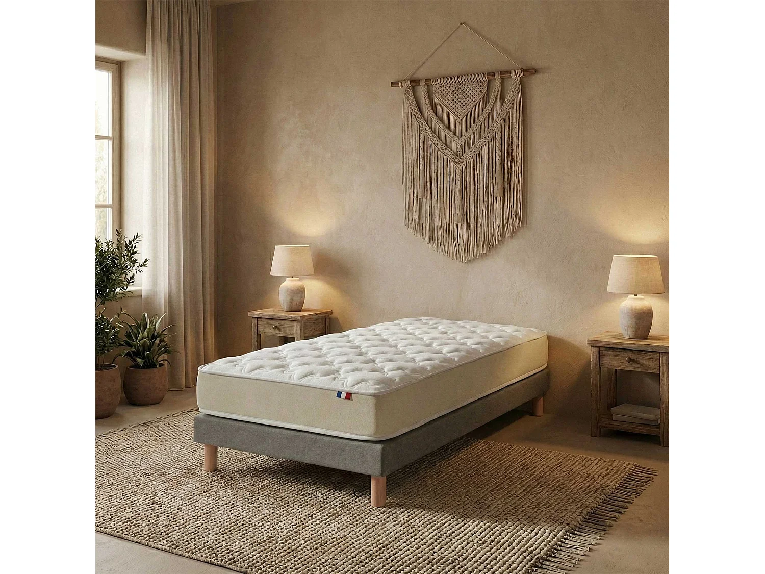 Ensemble 90x190 Matelas polylatex 80 kg/m3 et sommier tapissier gris