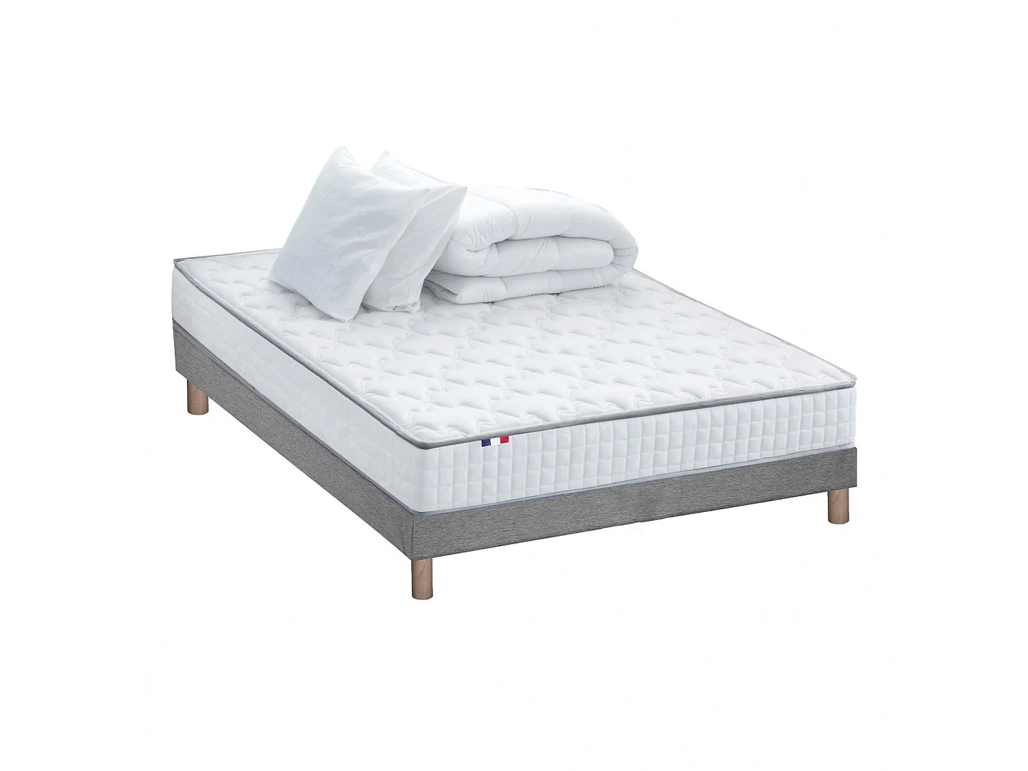 Pack matelas ressorts ASTRE + sommier kit gris + couette et oreillers 140 x 200 cm