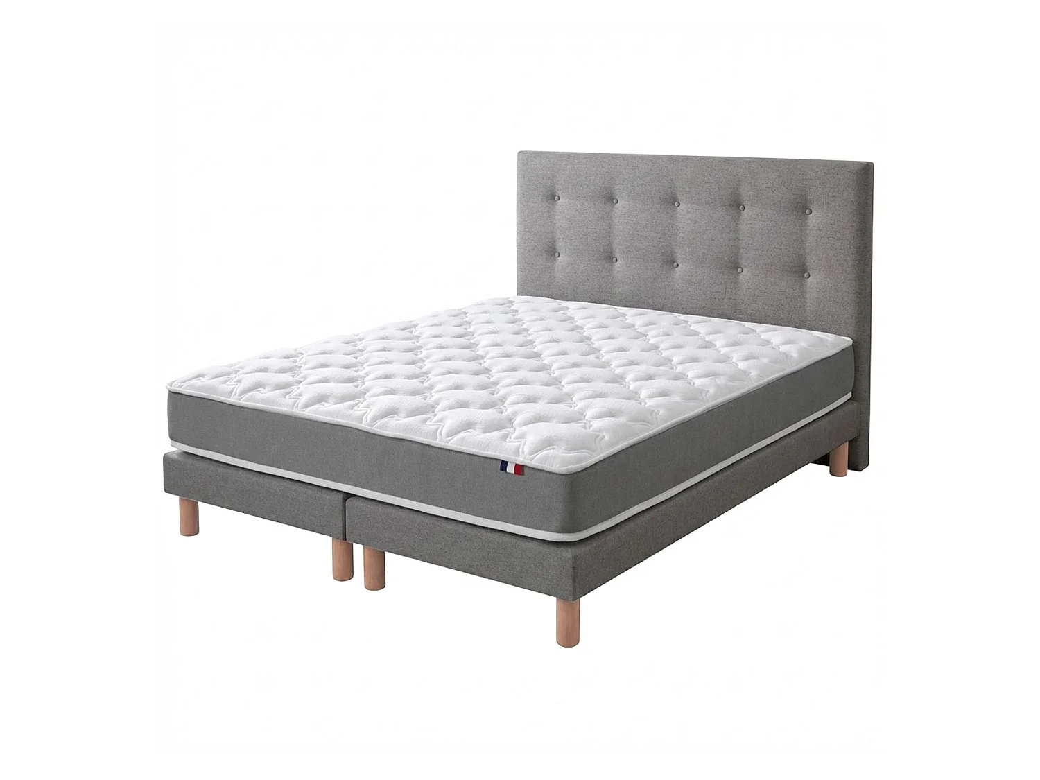 Ensemble matelas haute resilience, H16 cm, sommier et tete de lit capitonnee gris 160 x 200 cm