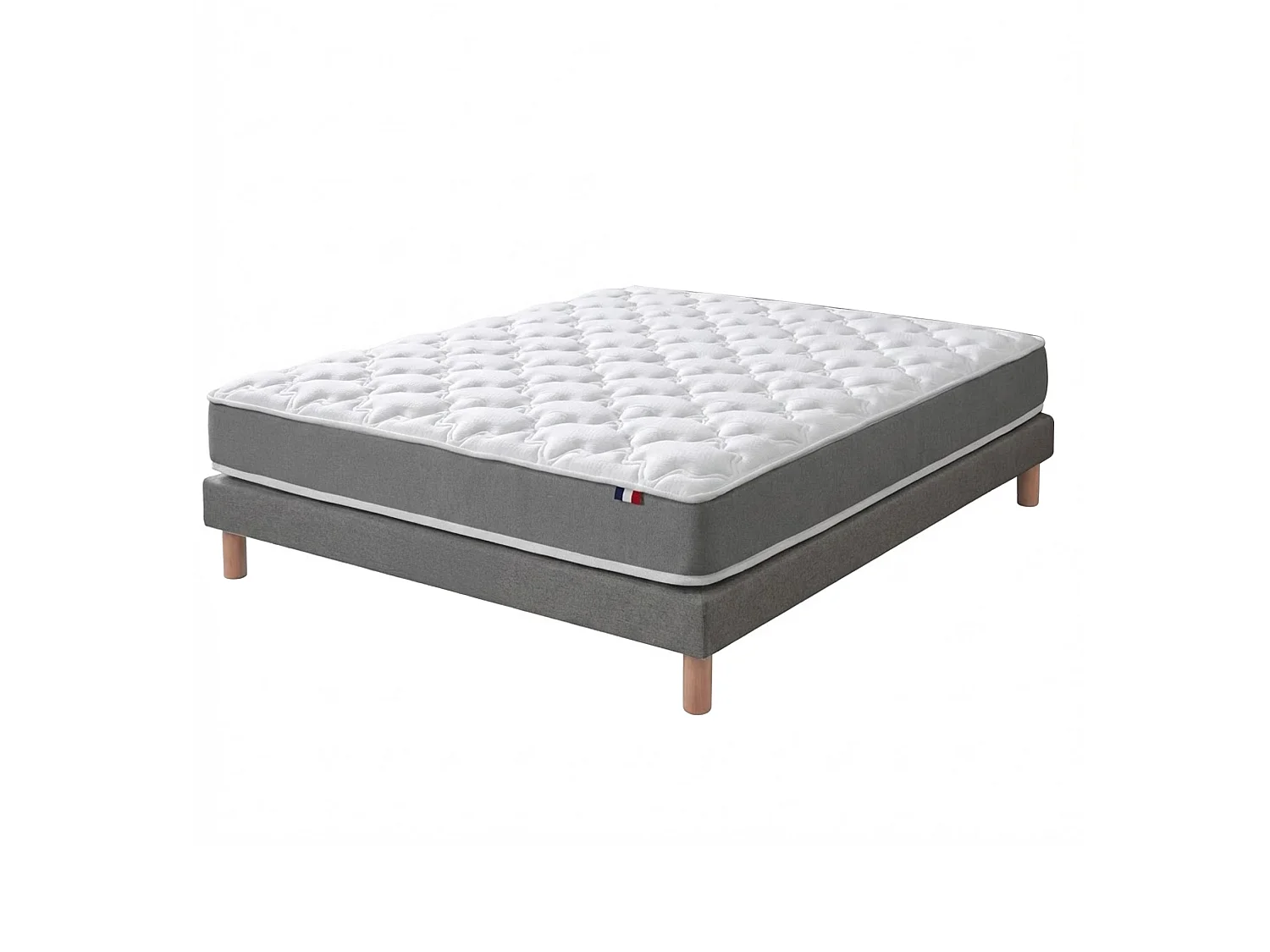 Ensemble matelas mousse haute résilience, H16 cm, sommier en kit - 140x190cm - gris