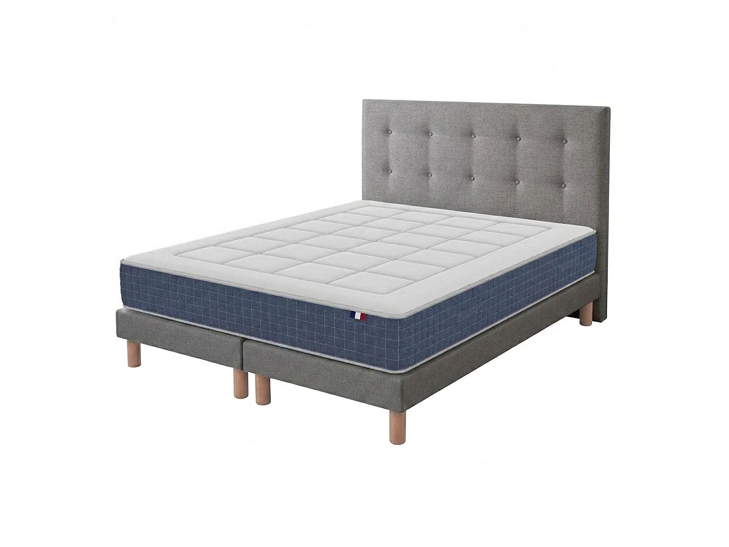 Ensemble matelas ressort, H28 cm, accueil memoire de forme, sommier et tete de lit gris 2x90 x 200 cm