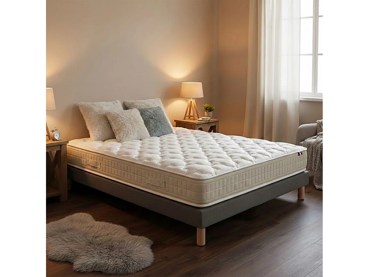 Ensemble matelas 160 x 200 - 100% latex 3 zones PURE avec sommier gris