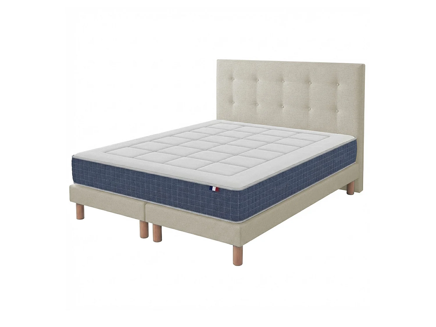 Ensemble matelas ressort, H28 cm, accueil memoire de forme, sommier et tete de lit beige 2x90 x 200 cm