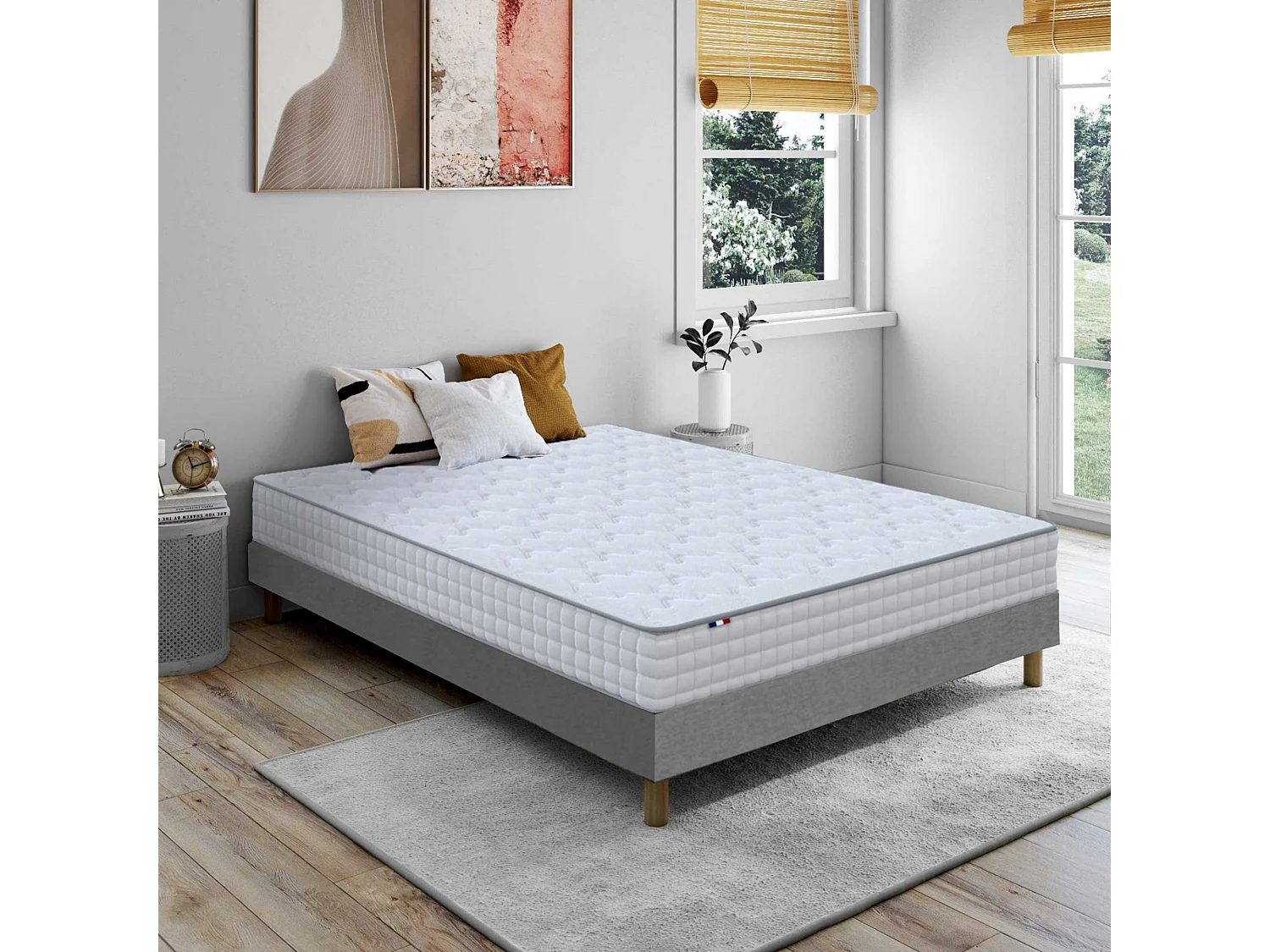 Ensemble matelas ressorts ASTRE + sommier kit gris à lattes flexibles 160 x 200 cm