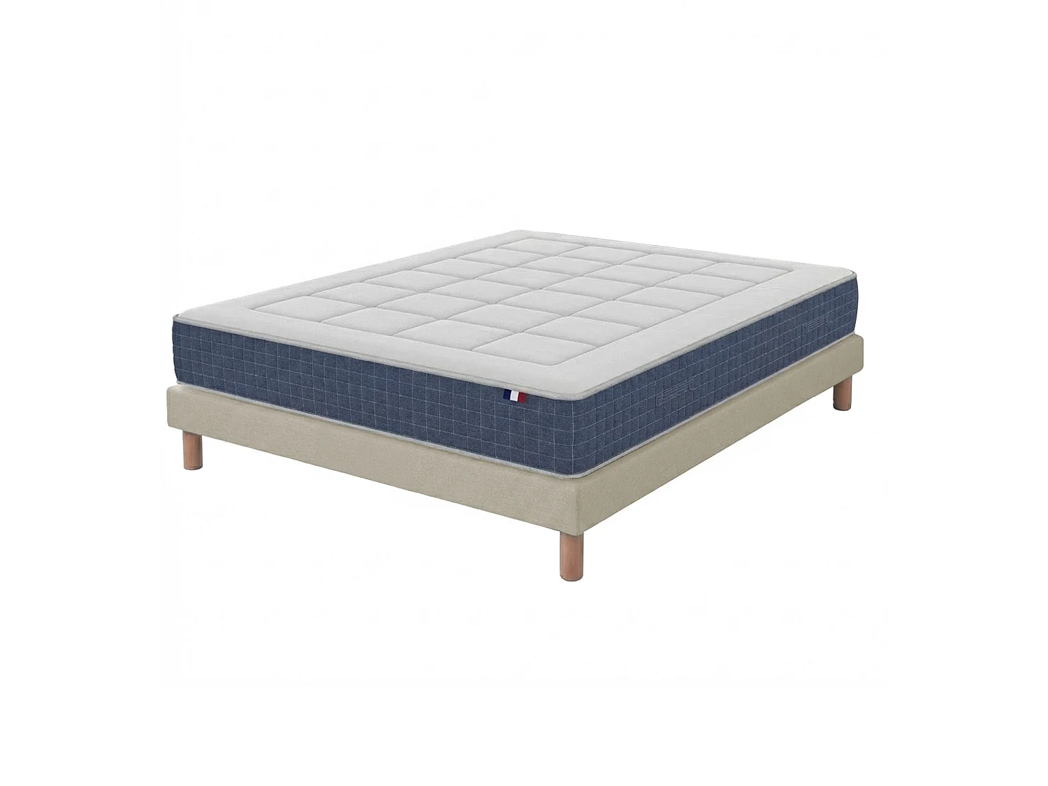 Ensemble matelas ressort, H28 cm, accueil memoire de forme, sommier beige 140 x 190 cm