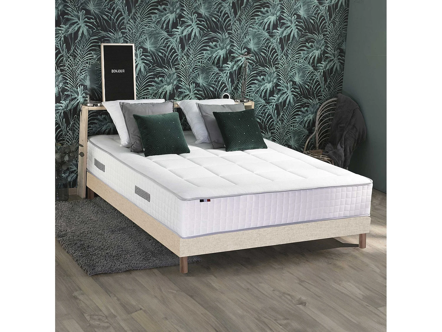 Ensemble matelas ressorts 7 zones PALACIO + sommier en kit beige lattes flexibles 140 x 190 cm