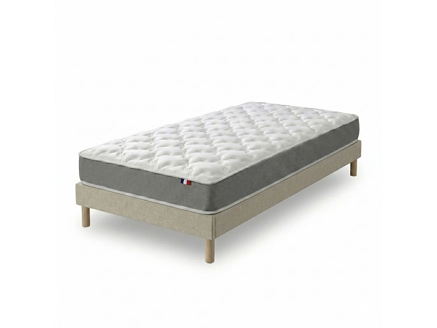 Ensemble matelas mousse haute résilience, H16 cm, sommier en kit - 90x190cm - beige