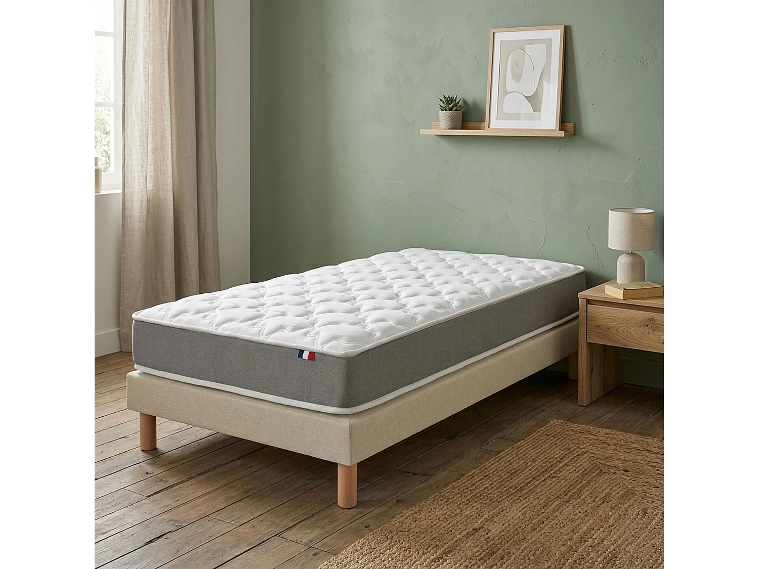 Ensemble matelas mousse haute résilience H16 sommier en kit 90x190cm beige