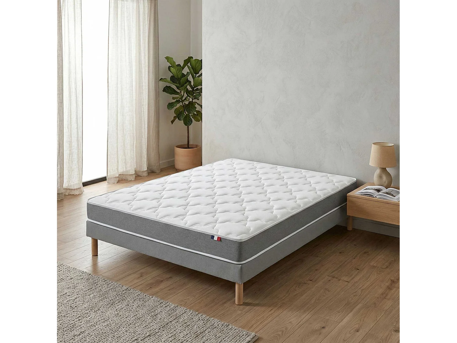 Ensemble matelas mousse, 25kg/m3, H16 cm, sommier en kit - 140x200 cm -gris