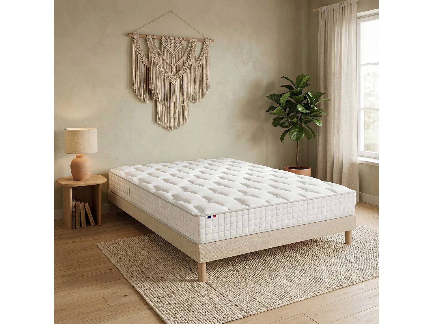 Ensemble matelas ressorts, H24cm, sommier en kit - 140x190cm - beige