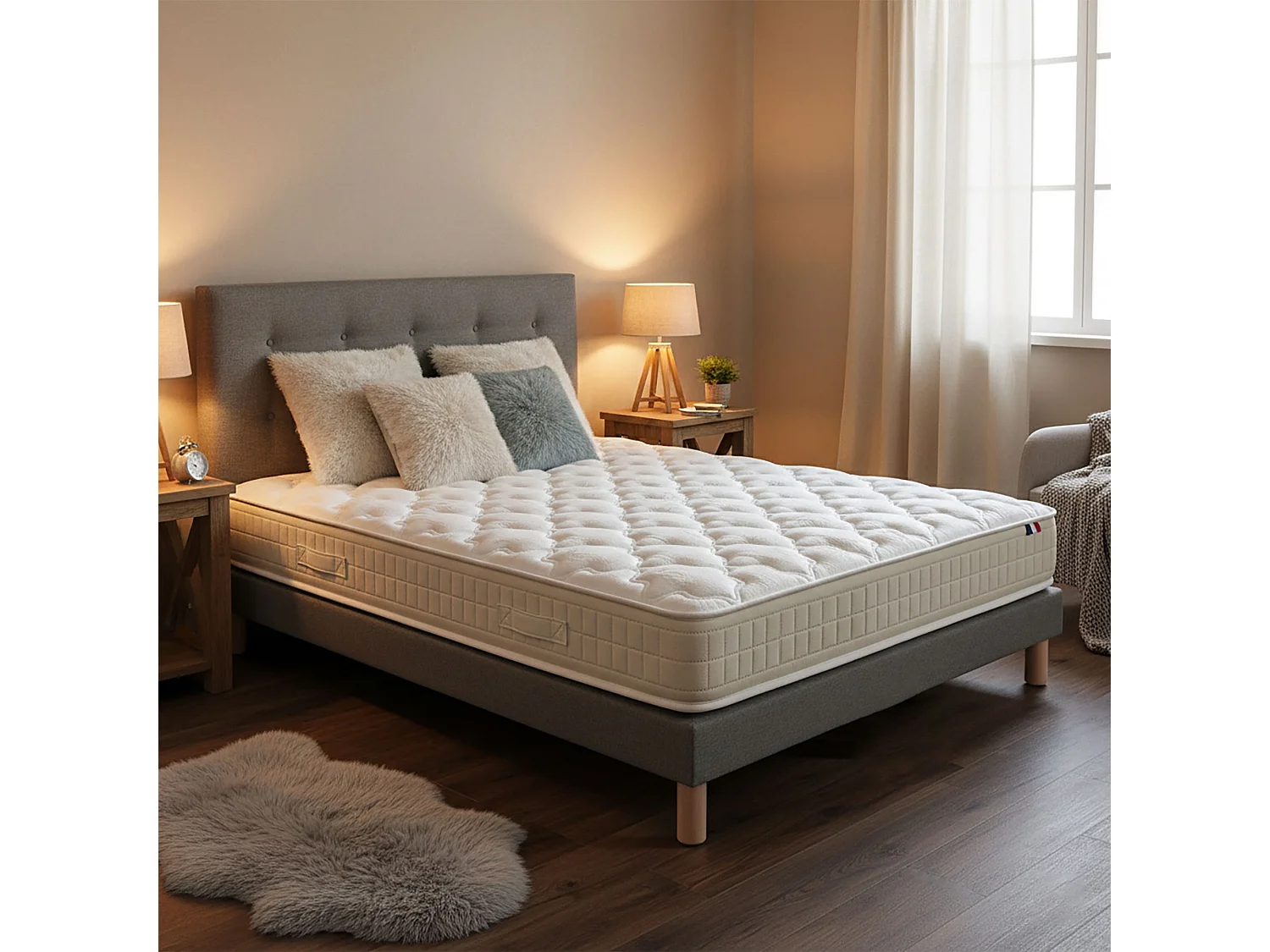 Ensemble matelas 140 x 200 - 100% latex 3 zones PURE avec sommier + Tête de lit gris