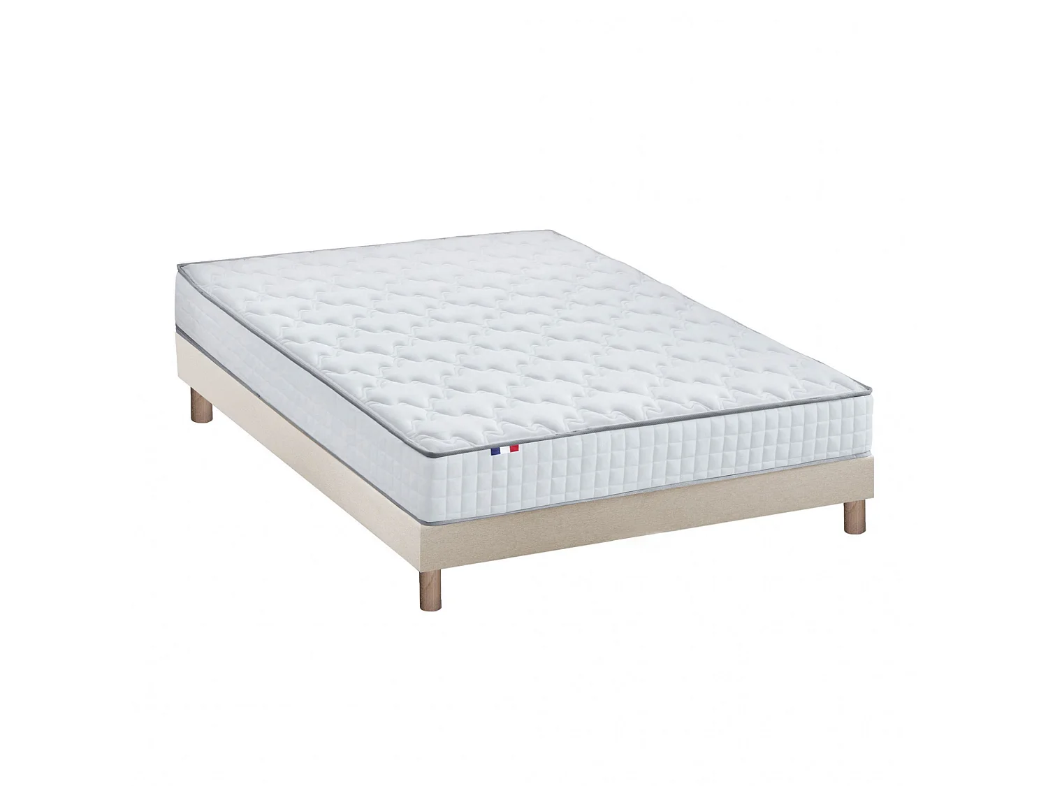 Ensemble matelas ressorts ASTRE + sommier kit beige à lattes flexibles 140 x 200 cm