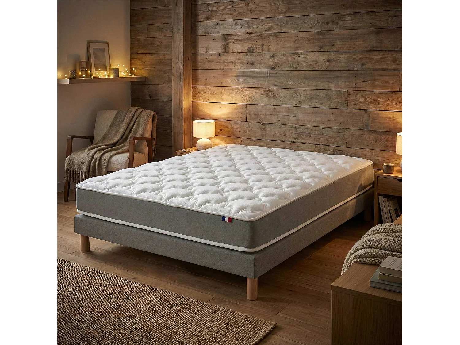 Ensemble matelas mousse haute résilience, H16 cm, sommier en kit - 140x200cm - gris