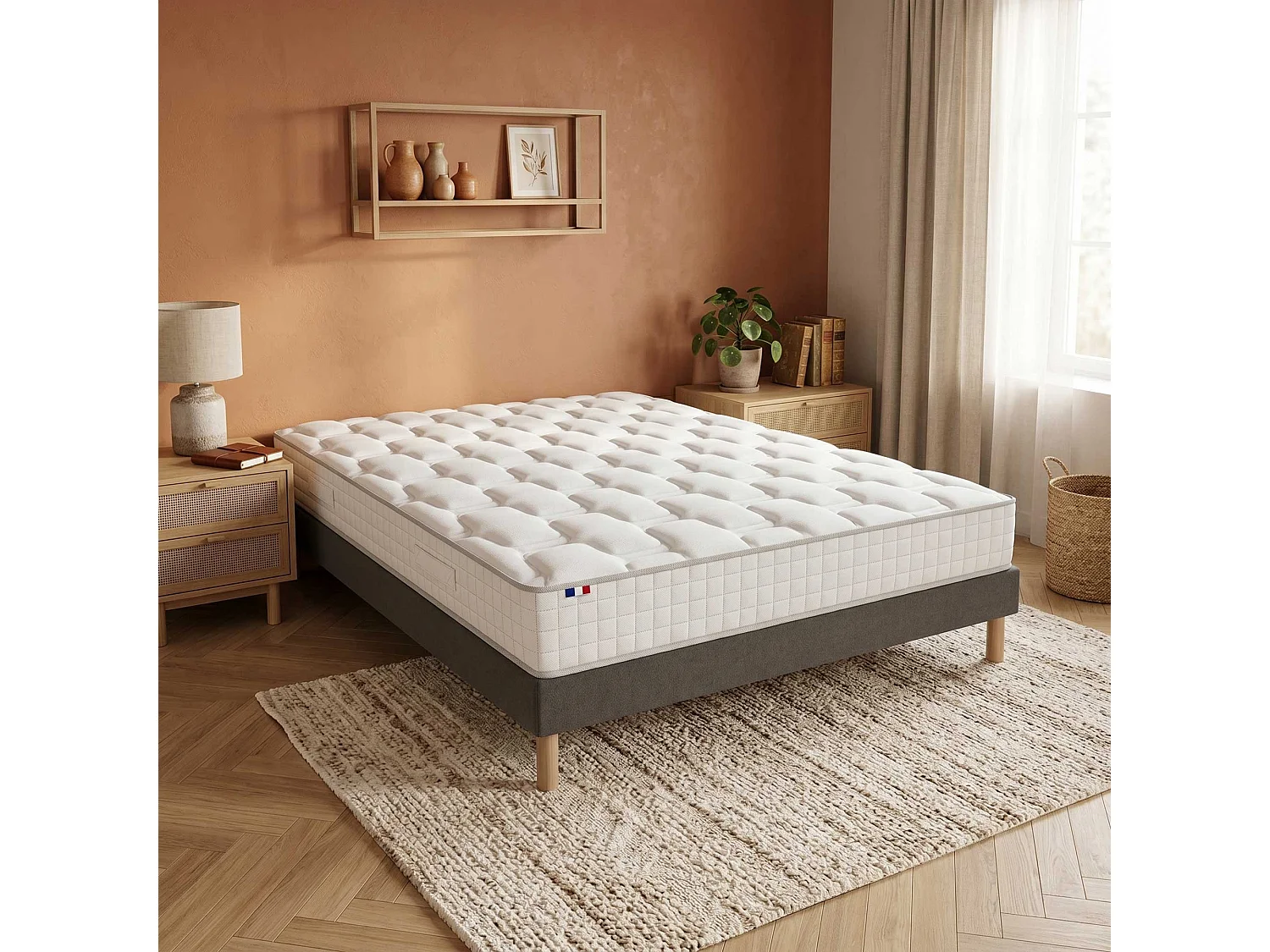 Ensemble matelas ressorts, H24cm, sommier en kit - 160x200cm - gris