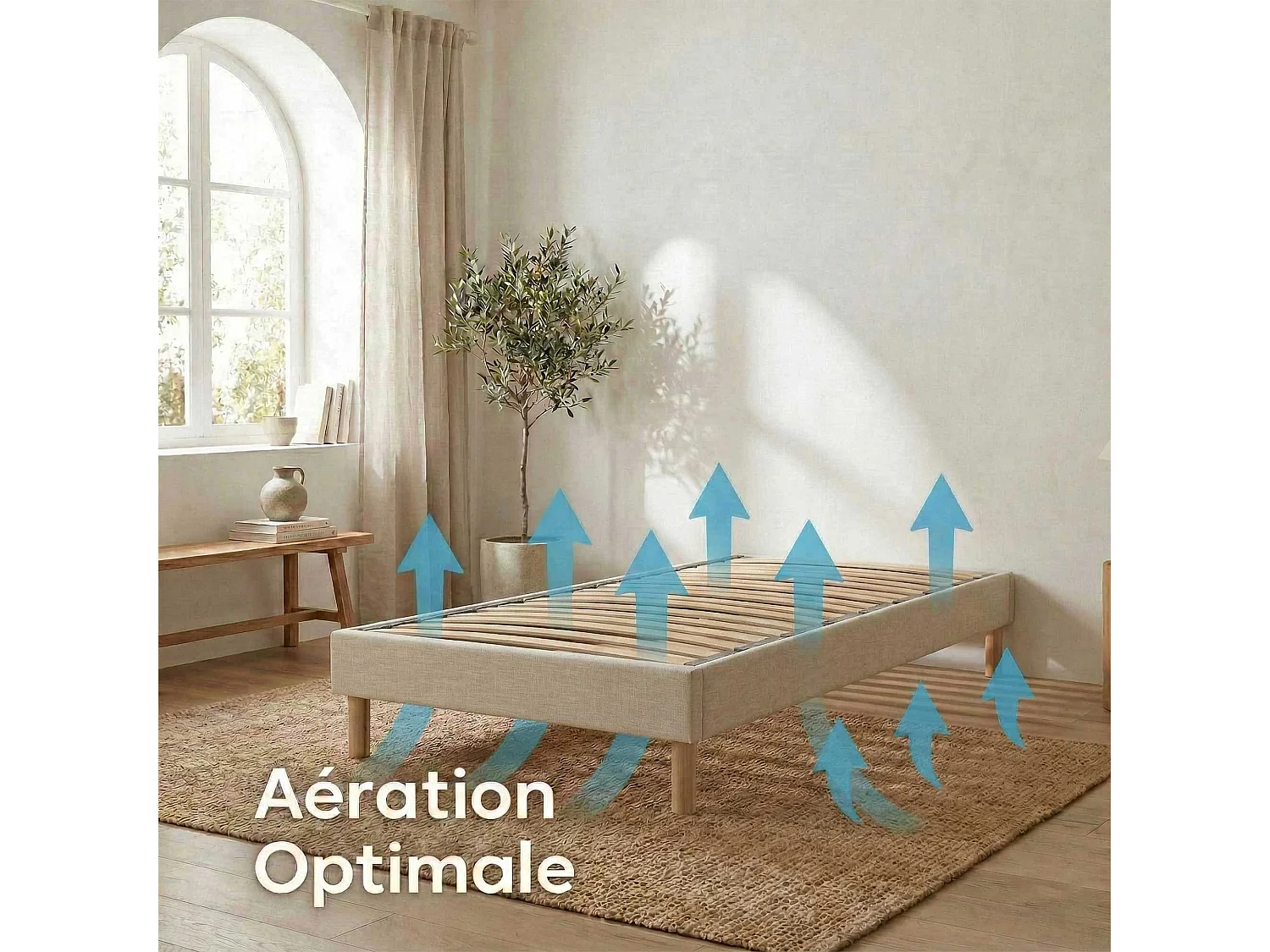 Ensemble matelas mousse 25kg/m3 H16 sommier en kit 90x200cm beige