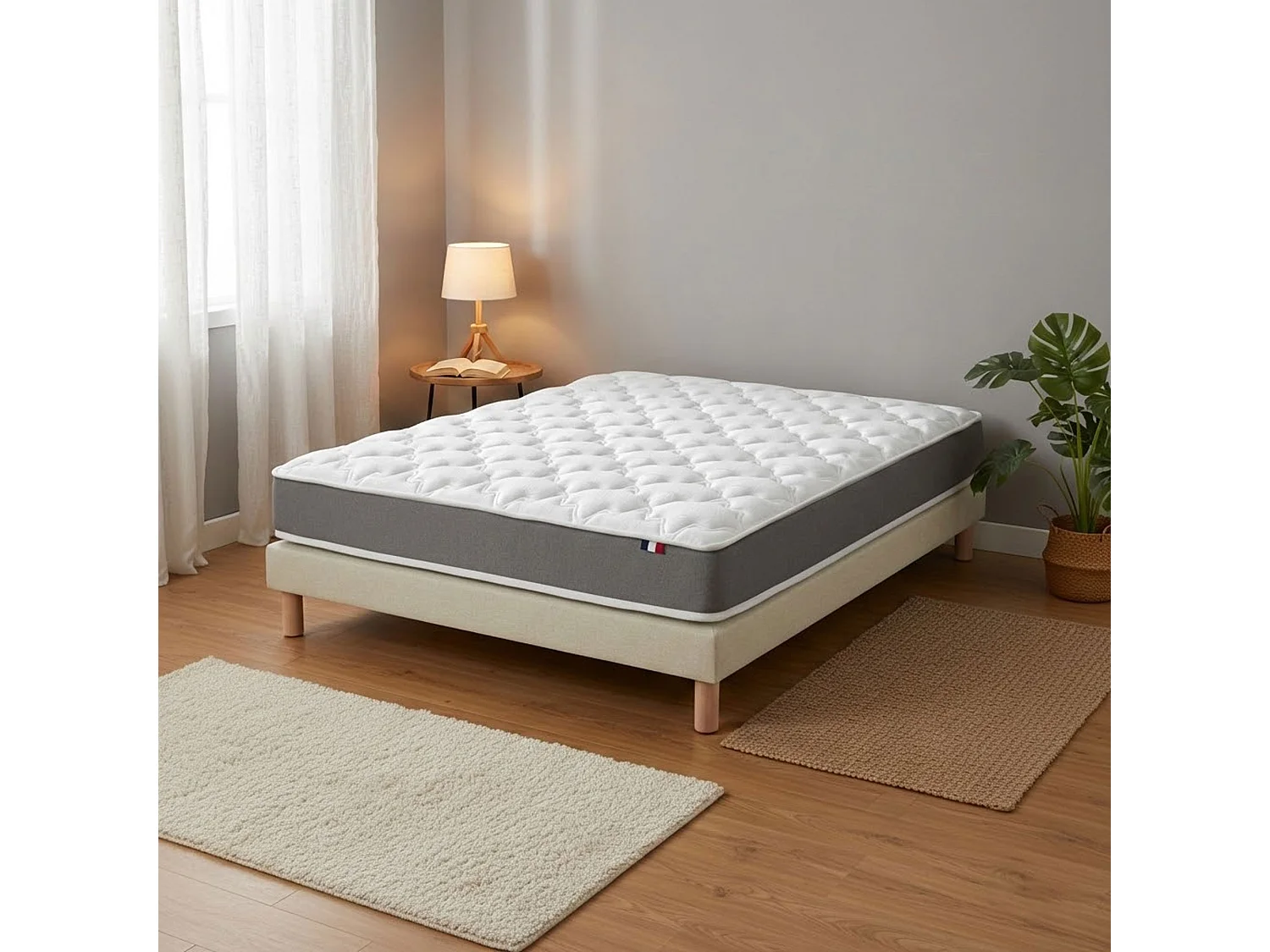 Ensemble matelas mousse, H16 cm, 35Kg/m3, sommier lattes fixes beige 140 x 200 cm