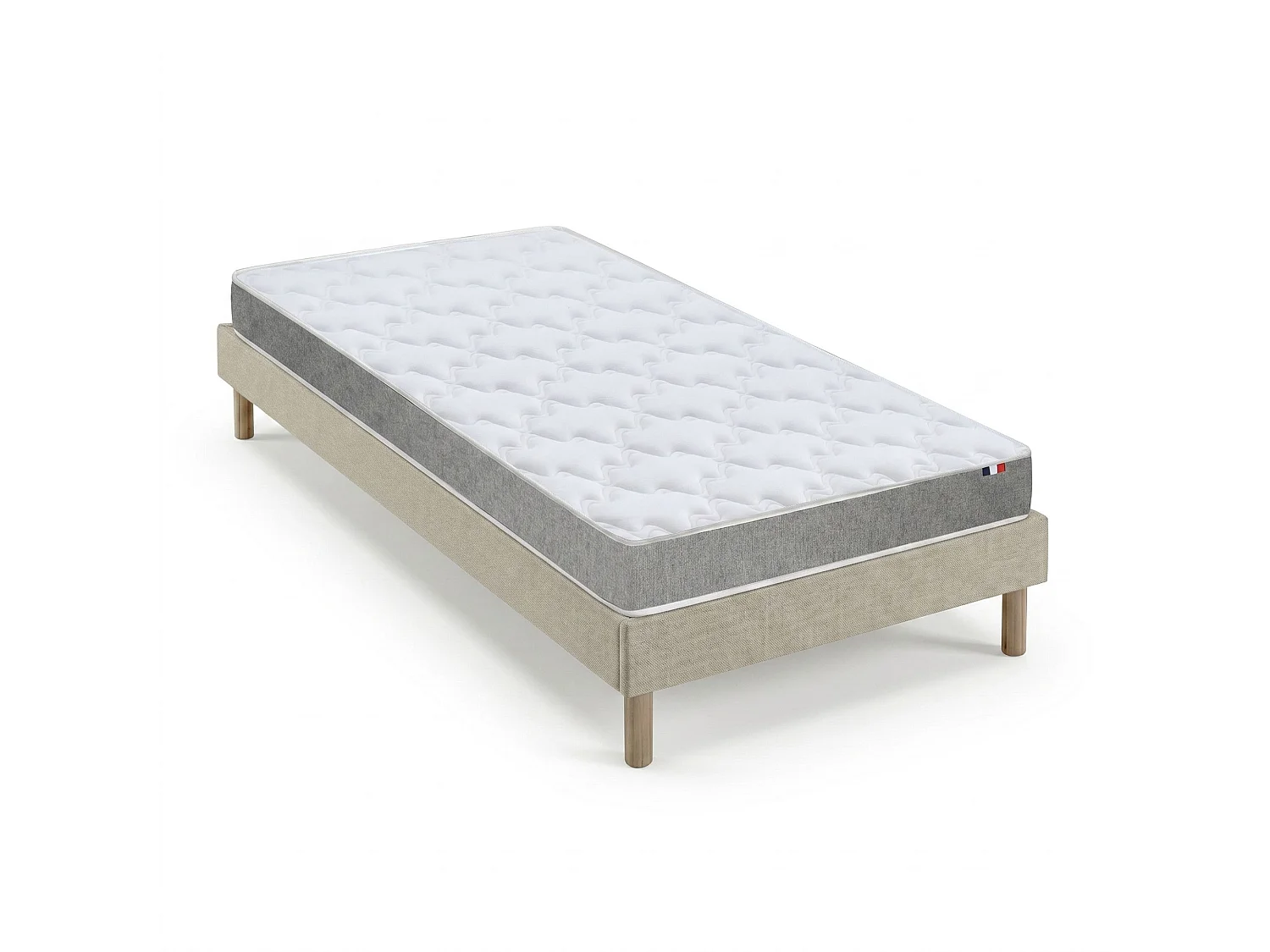 Ensemble matelas mousse, 25kg/m3, H16 cm, sommier en kit - 90x190cm - beige