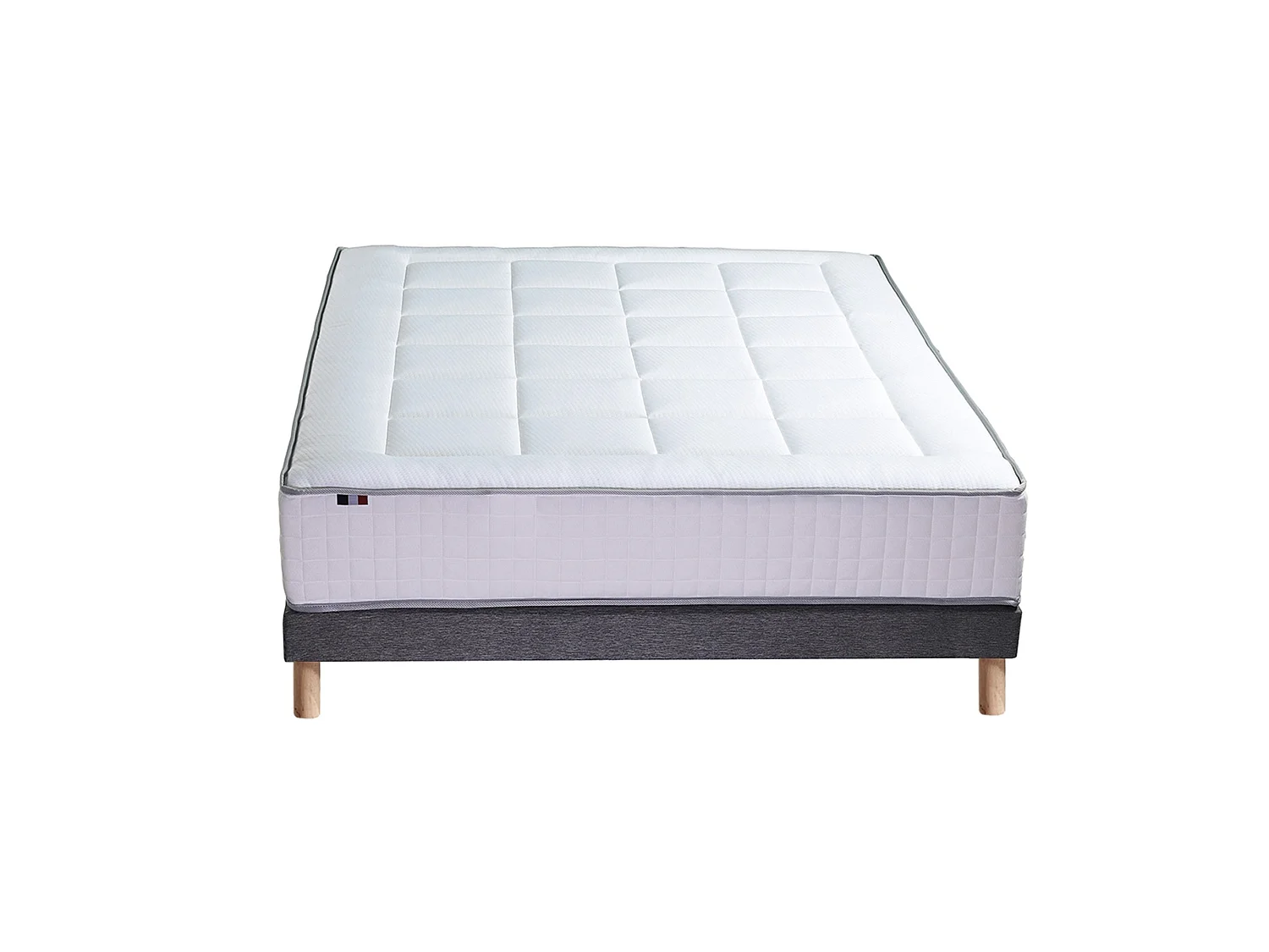 Pack matelas ressorts 7 zones PALACIO + sommier en kit gris + couette et oreillers 140 x 200 cm