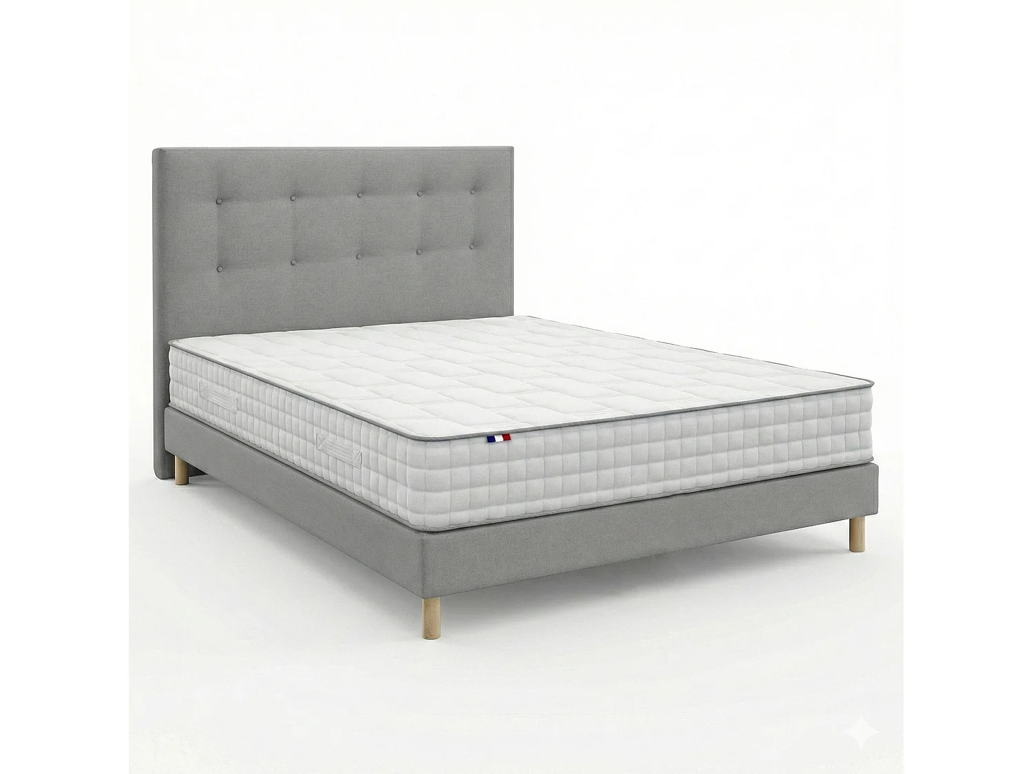Ensemble matelas ressorts 7 zones, H24 cm, sommier et tete de lit capitonnee gris 140 x 200 cm