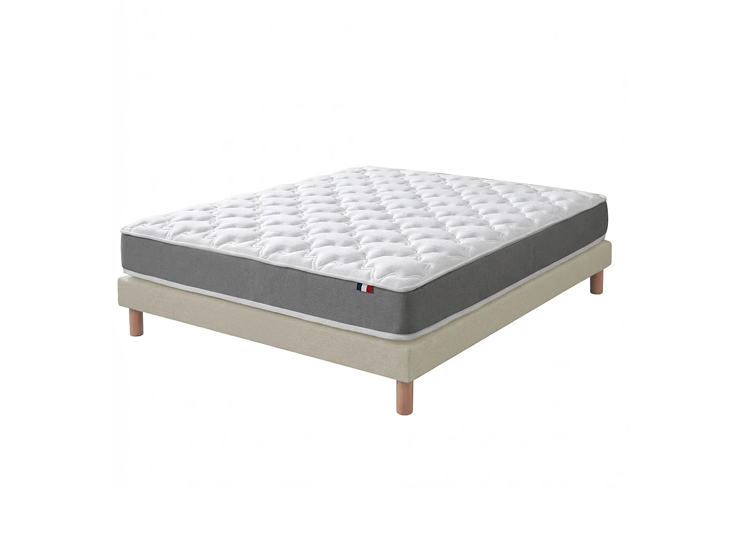 Ensemble matelas mousse haute résilience, H16 cm, sommier en kit - 140x190cm - beige