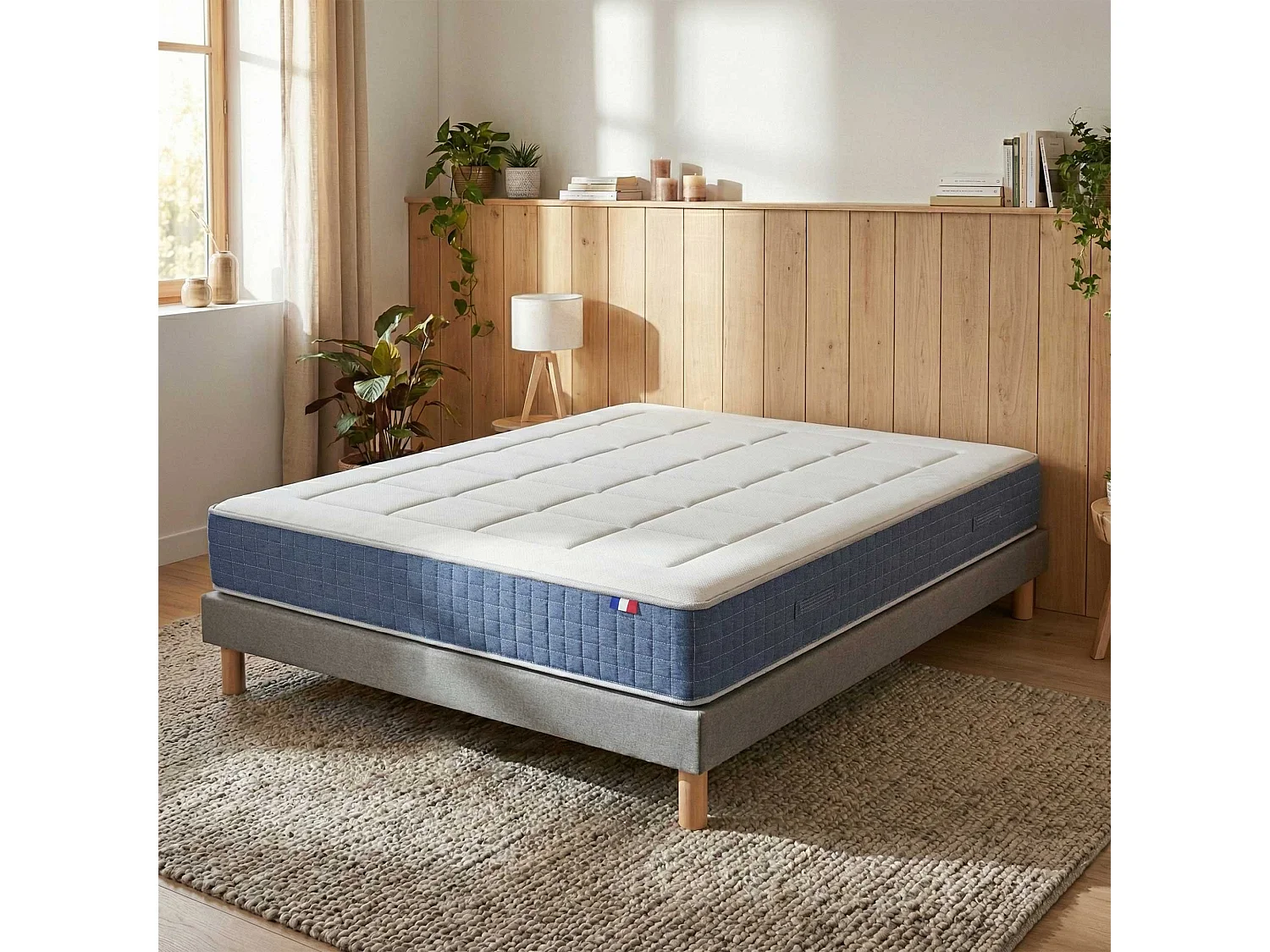 Ensemble matelas ressort, H28 cm, accueil memoire de forme, sommier gris 140 x 200 cm