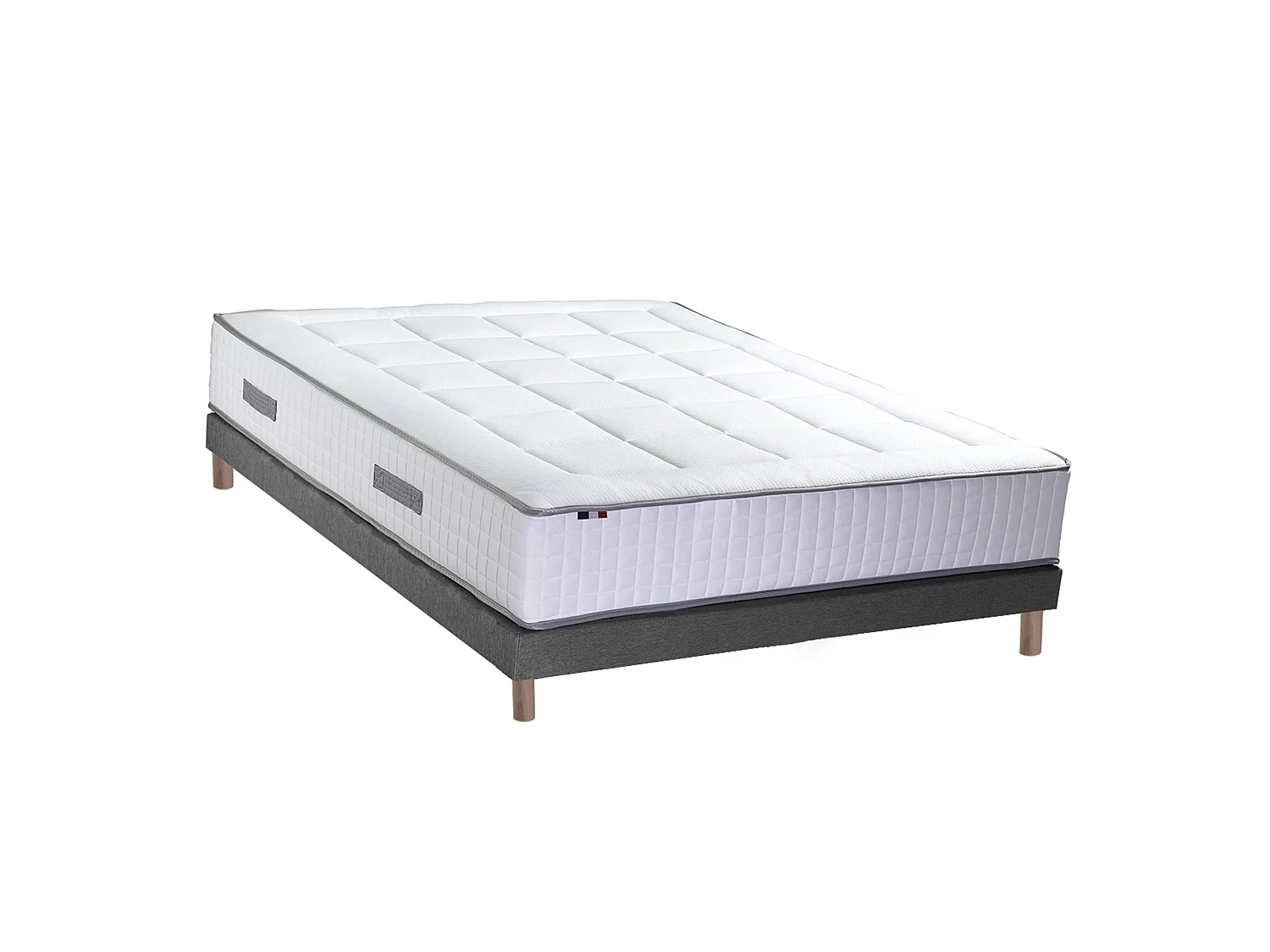Ensemble matelas ressorts 7 zones PALACIO + sommier en kit gris lattes flexibles 160 x 200 cm