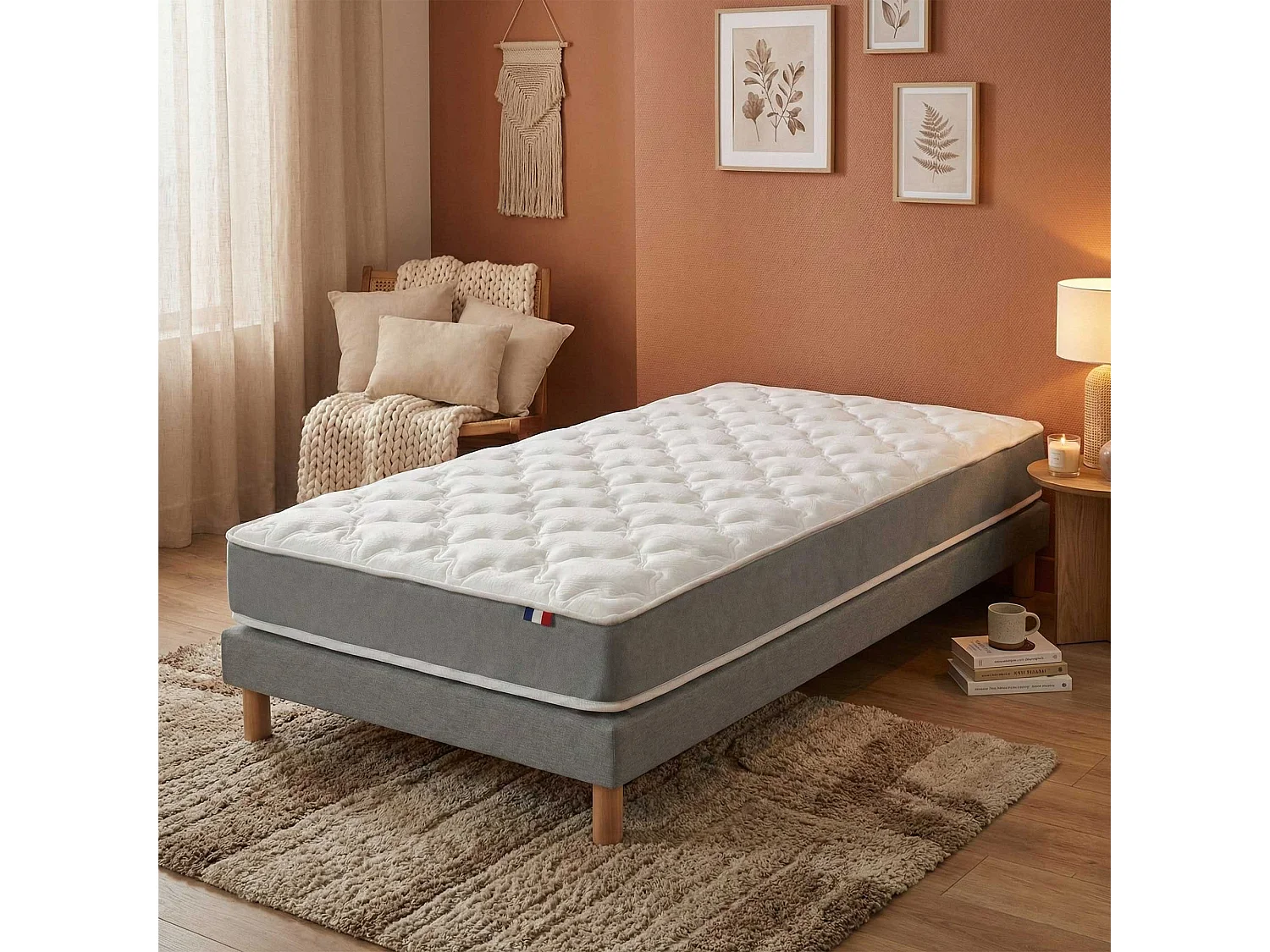 Ensemble matelas mousse haute résilience, H16 cm, sommier en kit - 90x200cm - gris