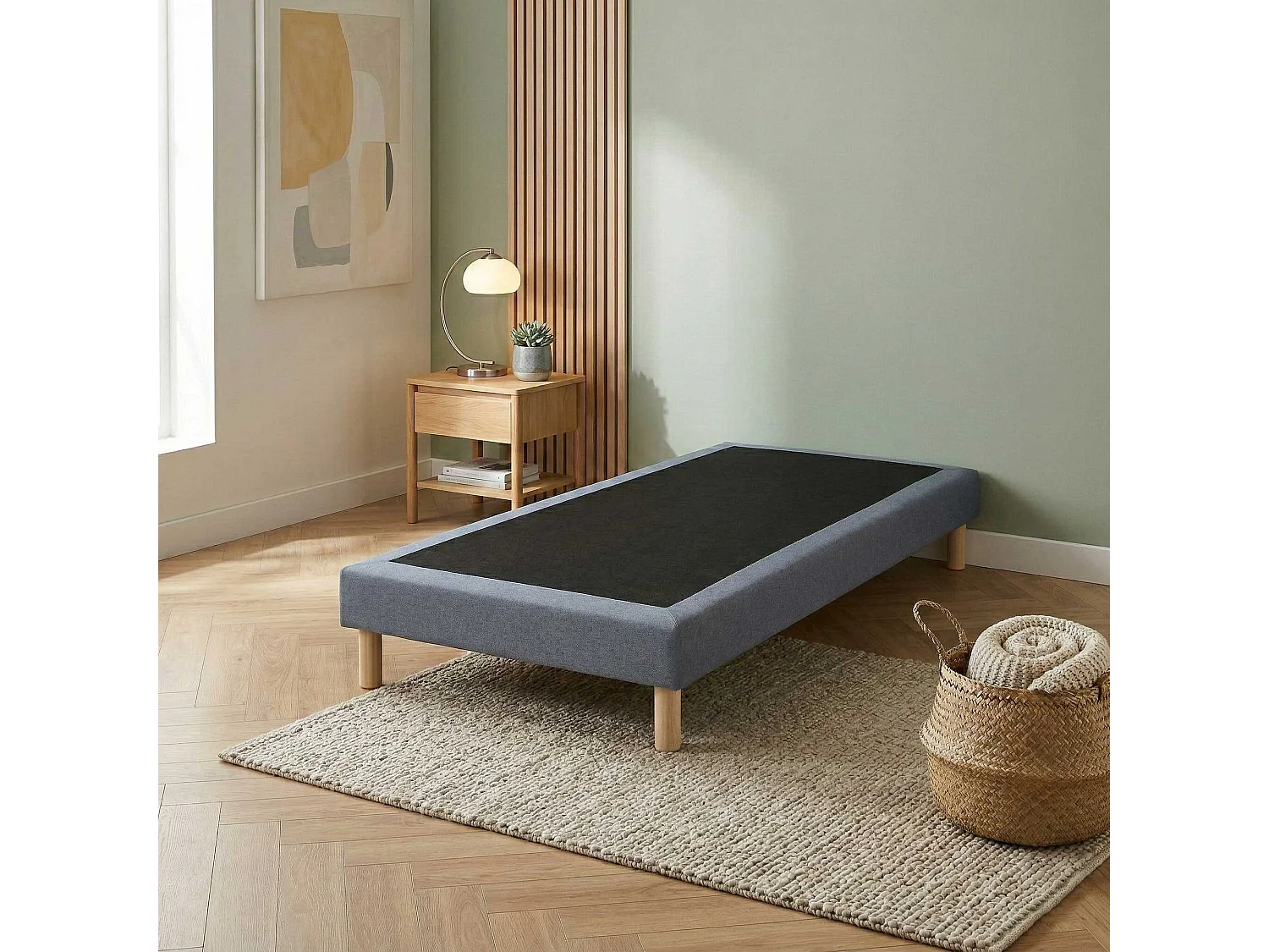 Sommier tapissier à lattes fixes, couchage ferme, soutien optimal - 90 x 190 cm, Sommier - Bleu